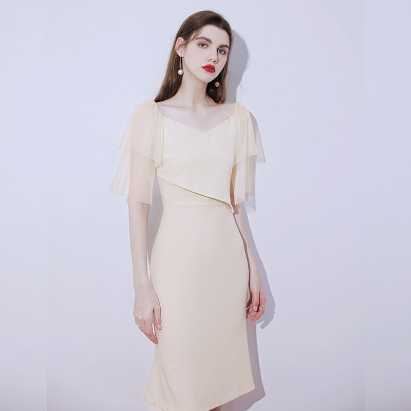 French small banquet evening dress female luxury luxury wear Champagne bridesmaid dress fish tail dress