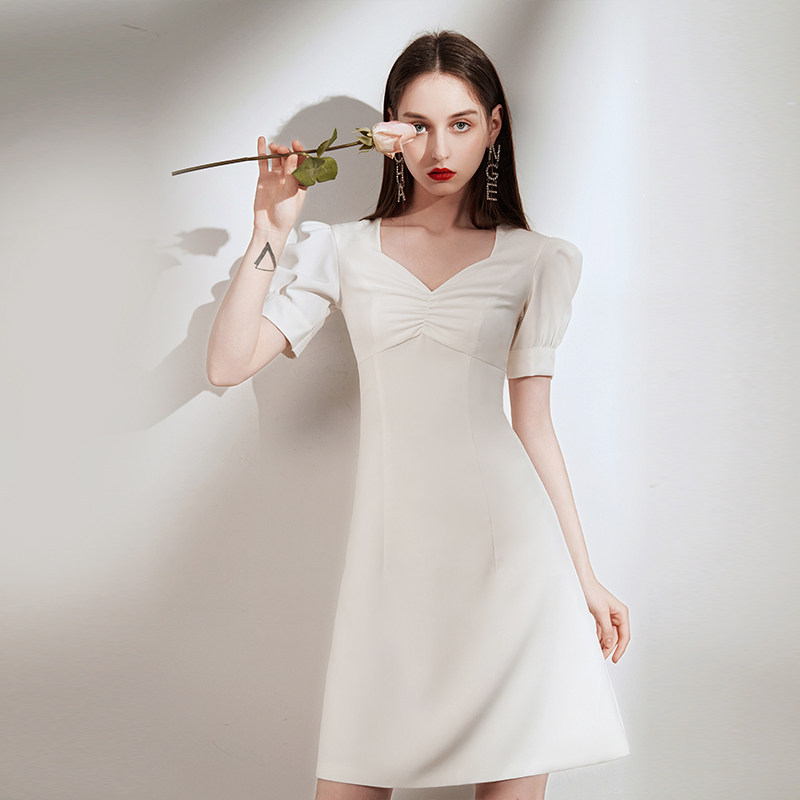 White small gown dress child French style retro dress with short dress shorts bridesmaid's bubbly sleeves can normally be worn in spring