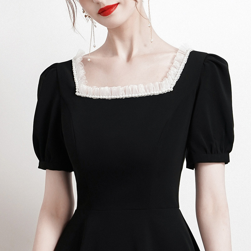 Black evening dress dress usually wears famous dimensions dress dress short French summer light luxury