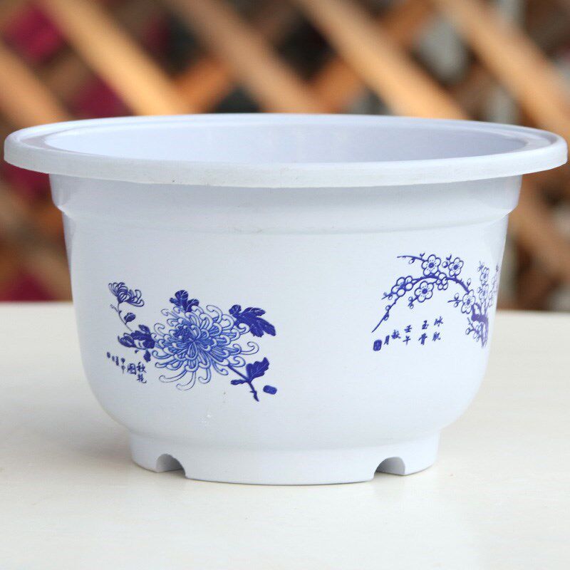 Round outdoor plastic flower pot large home gardening balcony Chinese style thickened simple tree planting flower pot clearance