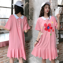 Spring Bottling Pregnancy Woman Bottlenty Hot Mom Personality Summer Dress Mid-Length Loose Korean Version Pregnant Woman Summer Clothing Dress Summer Dress