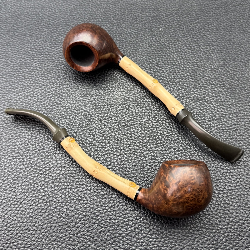 Italian Imported Briar Wood Apple River Otter Bamboo Joint Curved Pipe Handmade Smoking Pipe Beginner Style
