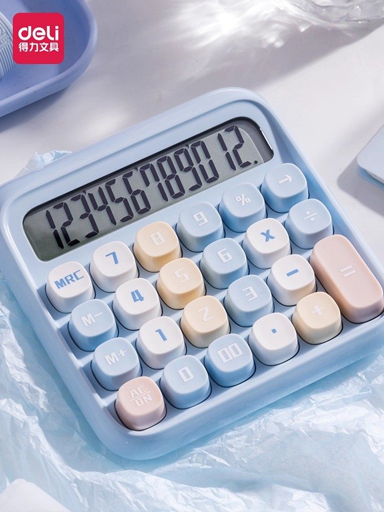Deli Office Calculator for Finance and Accounting, High Aesthetic Value, Macaron Goddess Style, Multifunctional for College Students, Non-Voice Model, Calculator for Exams, Office Desktop, Large Display, High Keyboard Keys