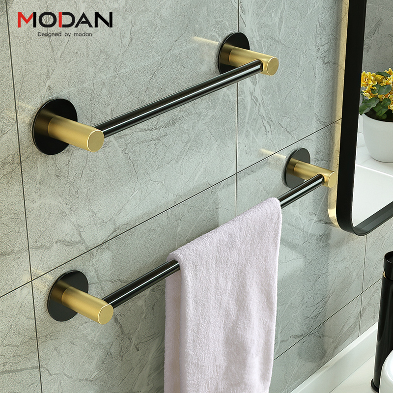 Black and gold bathroom towel rack free punch powder room rack kitchen towel rail rack toilet wall hanging single rod