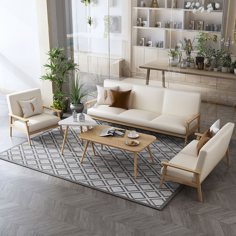 Simple and modern Nordic solid wood sofa office beauty salon sofa reception three-person reception clothing store leather sofa