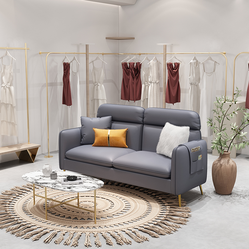 Clothing Shop Small Sofa Modern Minima Single Trio Small Family Nordic Light Extravagant Leather Casual Reception Leather Art Sofa