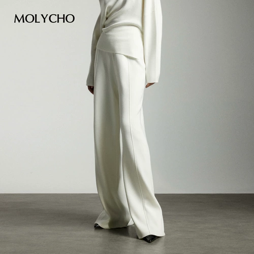 Трикотажные весенние штаны для отдыха, эластичная талия, высокая талия, свободный прямой крой