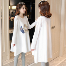 Pregnant women Spring suit fashion large size loose fashion dress foreign style shirt long T-shirt Spring and Autumn Tide