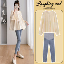 Maternity wear 2024 spring suit fashionable fashionable petite large size babydoll top spring dress to cover the belly