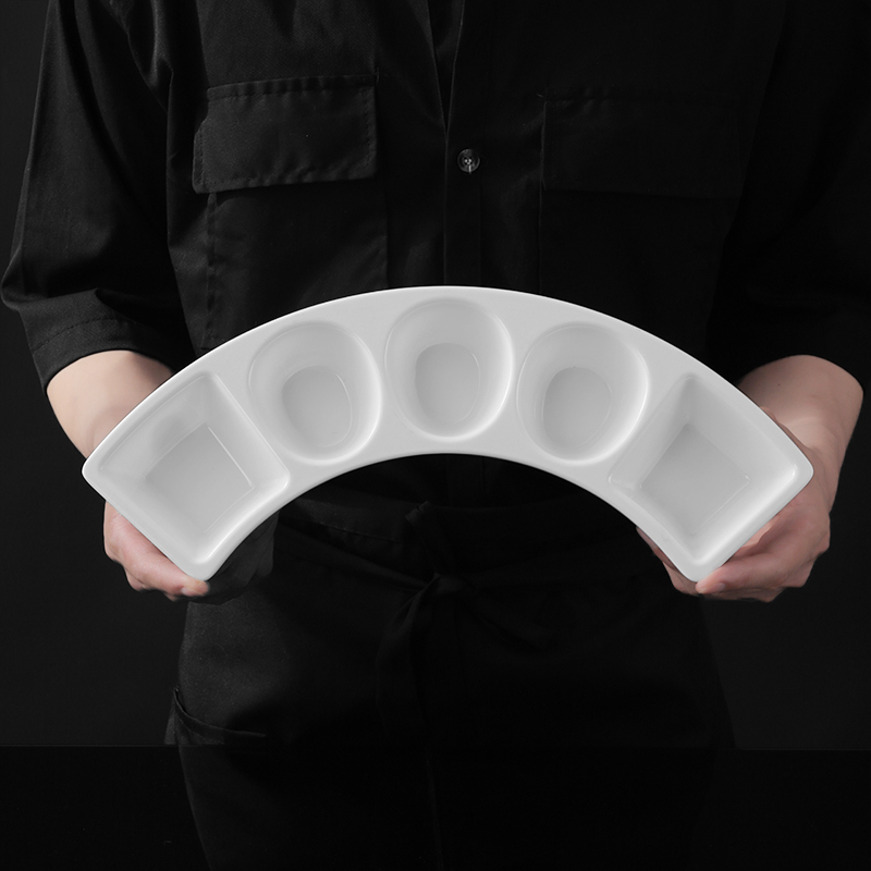 A8 Melamine Imitation Porcelain Five-Compartment, Three-Compartment, Two-Compartment Condiment Dipping Dish Hotel Restaurant Buffet Hot Pot Barbecue Commercial Tableware