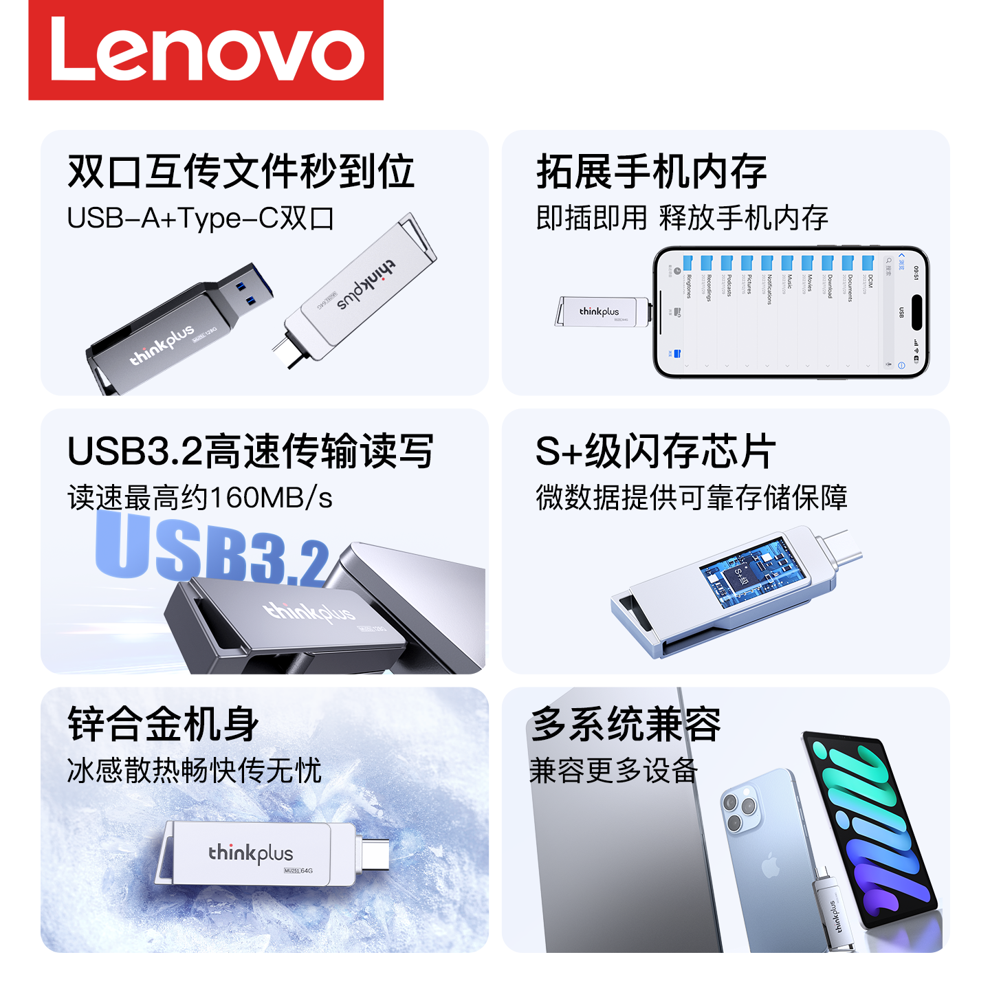 Память USB флеш-накопитель Lenovo, Apple, совместимый с ноутбуком с емкостью