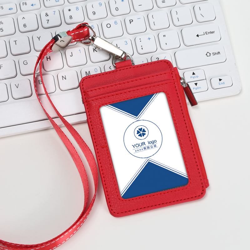 Work certificate cutting sleeve with hanging rope multifunction pull chain bag genuine leather upscale work card transparent cross section campus door Forbidden Card Student Meal Card Bus Cutting Sleeve Work Number Chest Card document jacket Customized