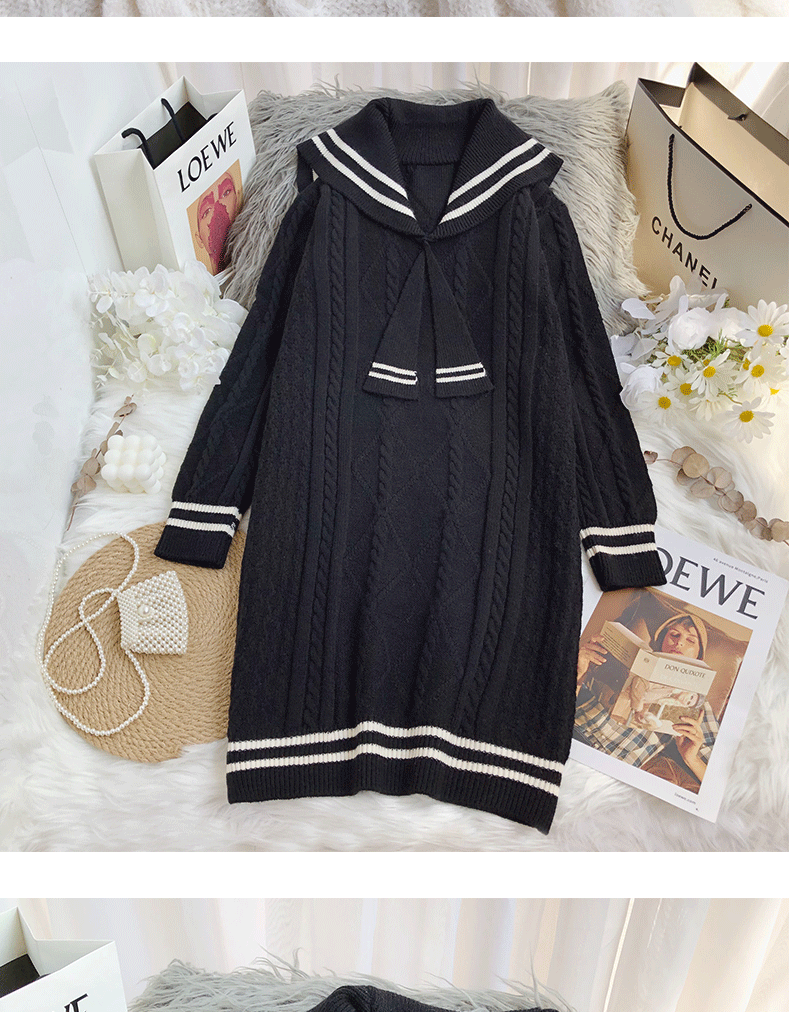 twist long-sleeved contrast wide navy collar sweater nihaostyles clothing wholesale NSSX89216