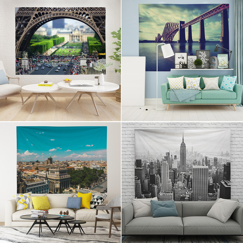In Nordic City Landscape Background Cloth Red Live Room Decorated Wall Clothes Dormitory Bed Tapestry