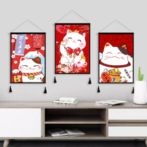 Japanese-style lucky cat porch hanging cloth hanging painting living room sofa decoration painting background wall no scar strong triple mural