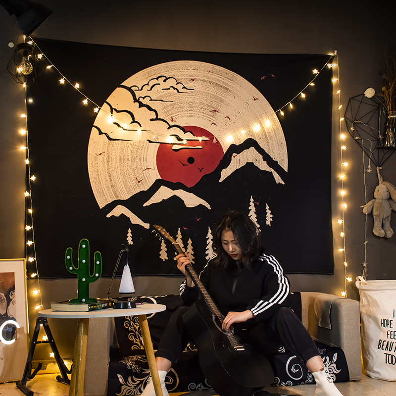 Black background Bins hanging fabric red shaking sound straight podcast room Decorative Wall Cloth Bedroom Dormitory Bedside Arrangement Tapestry