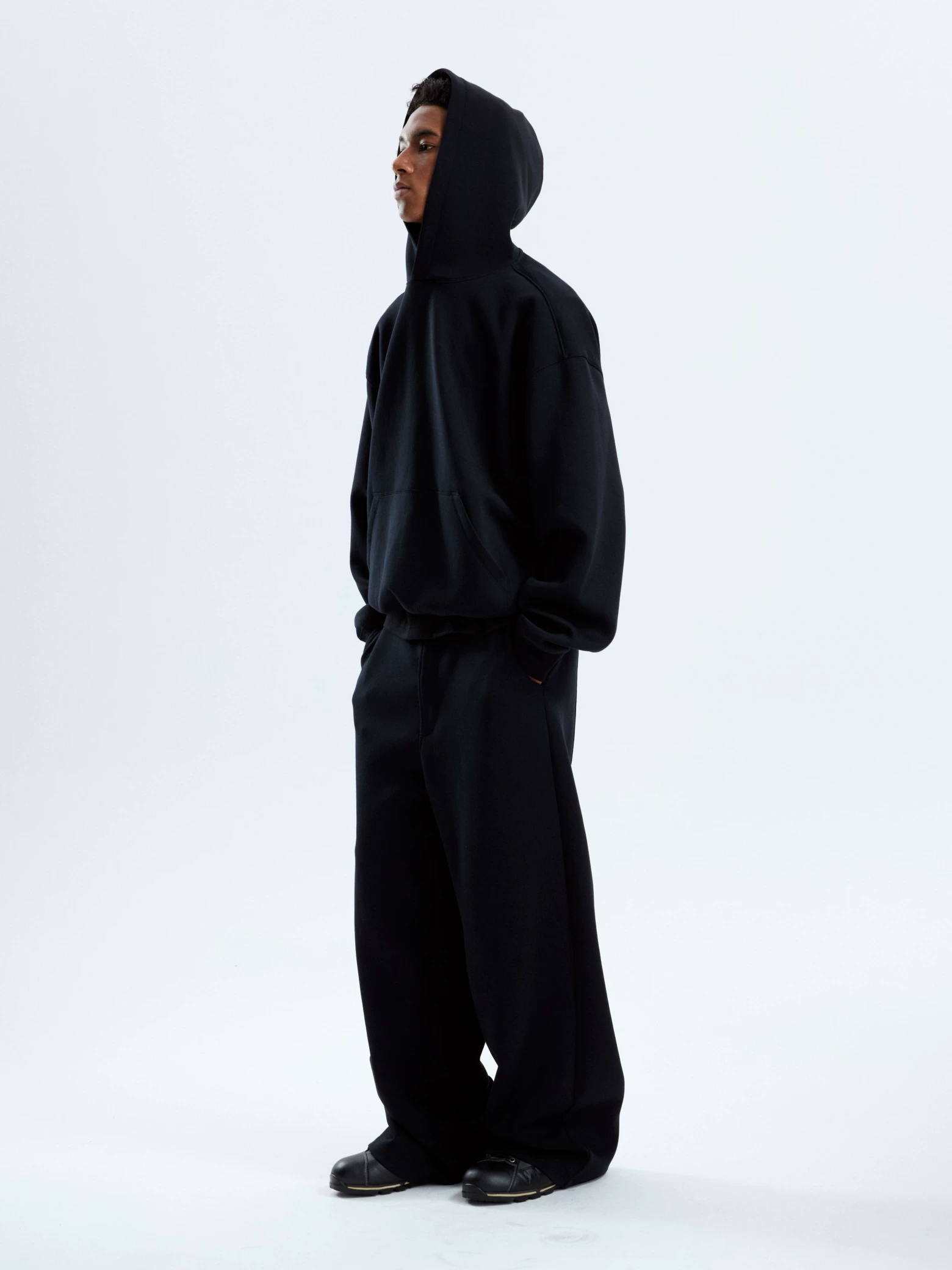 Xanvas Two-color brushed warm long-staple cotton air layer boxy solid color hooded sweatshirt hoodie cleanfit