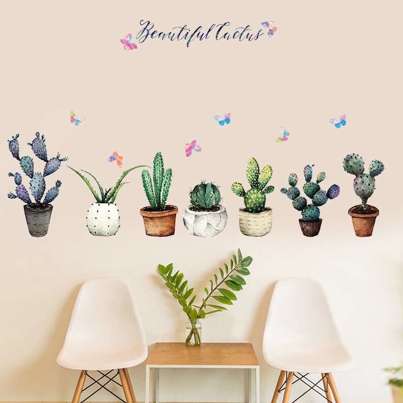 Cactus potted stickers bedroom living room wall stickers stairs corridor skirting board waistline small fresh self-adhesive wall stickers