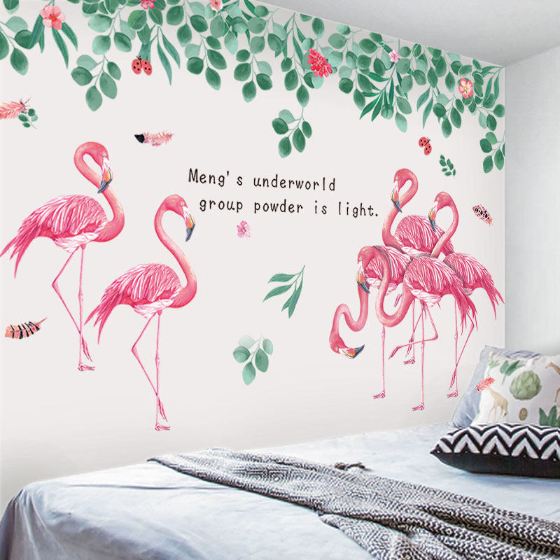 Flamingo wall stickers girl heart bedside net red rental house renovation college student dormitory wallpaper self-adhesive bedroom stickers