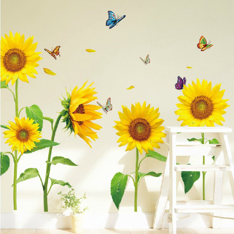 Sunflower wall stickers warm bedroom room living room net red rental house renovation creative wall decoration stickers