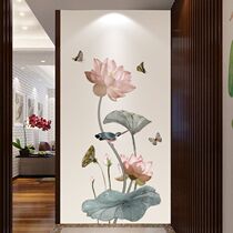 China Wind Lotus Wall Stickler Painting Creative Living Room Genguan Corridor Bedroom Wall wall Decorative Wall Paper Self-Adhesive Wall Sticker
