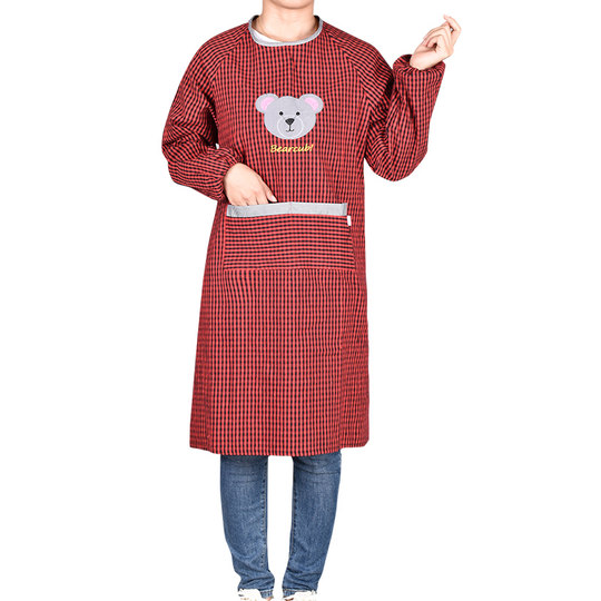 Modische Baumwollschürze für zu Hause, langärmelige Küche, koreanische Version, niedliche Bluse mit Ärmeln, Antifouling-Arbeitskleidung für Frauen, die rückwärts getragen werden