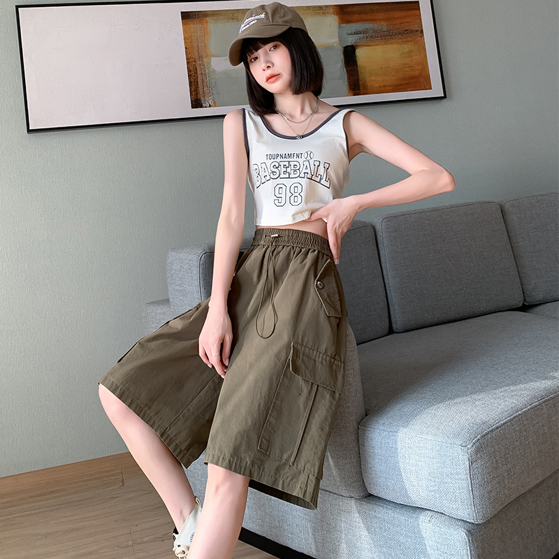 College-Style Workwear Shorts for Middle and High School Students, Women's 2024 Summer New Thin High-Waisted Versatile Five-Point Shorts for Girls