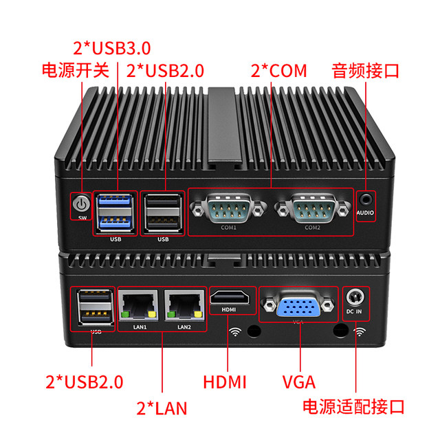 Double control mini host N2805/J1900 home office embedded industrial computer fanless micro computer minipc small host dual network dual serial port industrial desktop computer complete machine quad-core