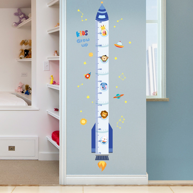 Children's height stickers Wall stickers Baby tailor-made height ruler raised 3d three-dimensional removable wall artifact stickers Rocket