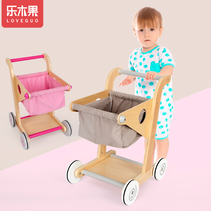 Young Children Trolley Toy Male Girl Emulation Costume House Wine Supermarket Shopping Cart Toddler Walker Wooden Gift