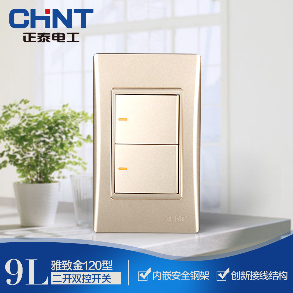 Zhengtai Electric 120 type NEW9L safety steel frame wall switch socket gold second open double control 120*60