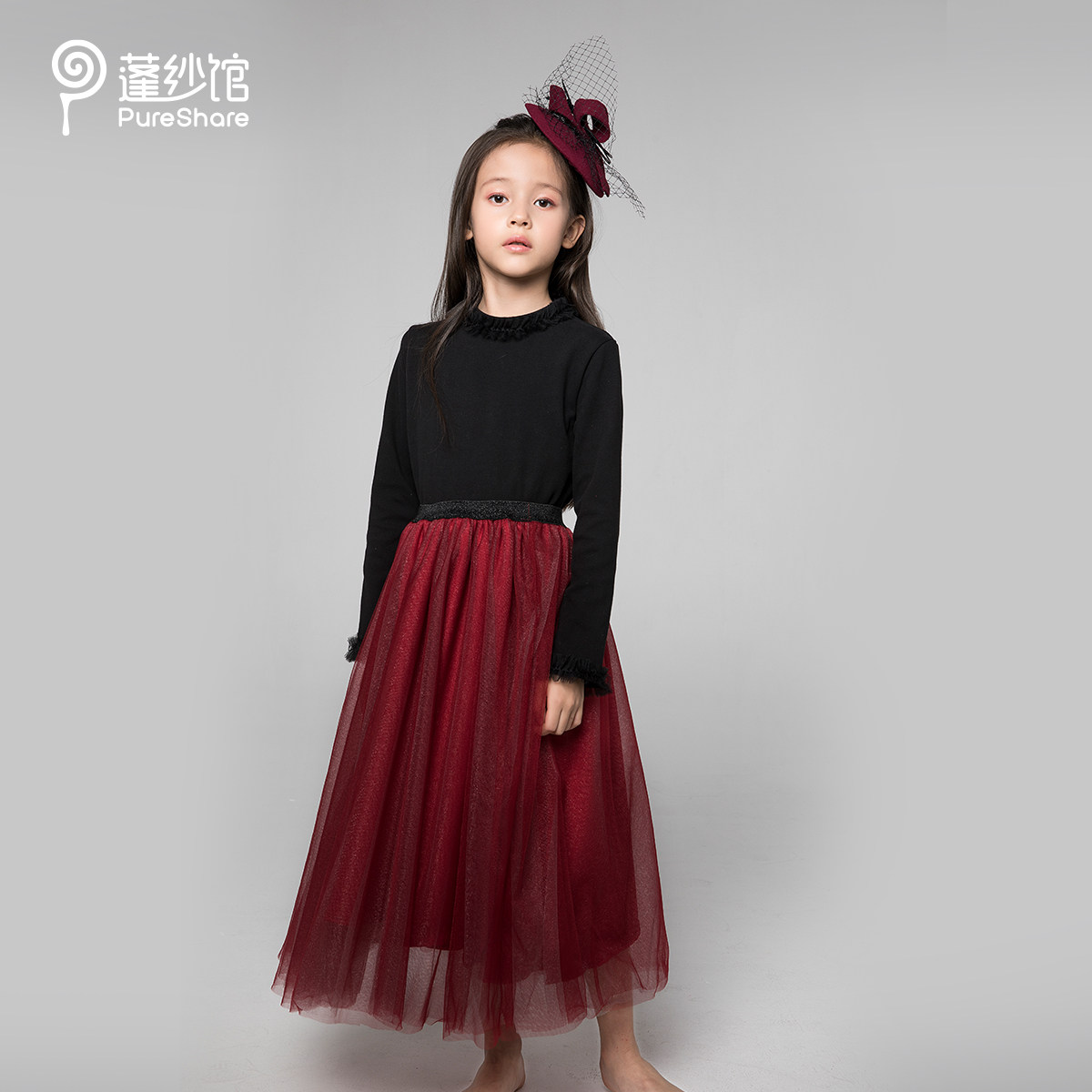 Pureshare Peng yarn museum Children's sweater Girls base sweater pullover Winter dress Western style baby yarn yarn collar