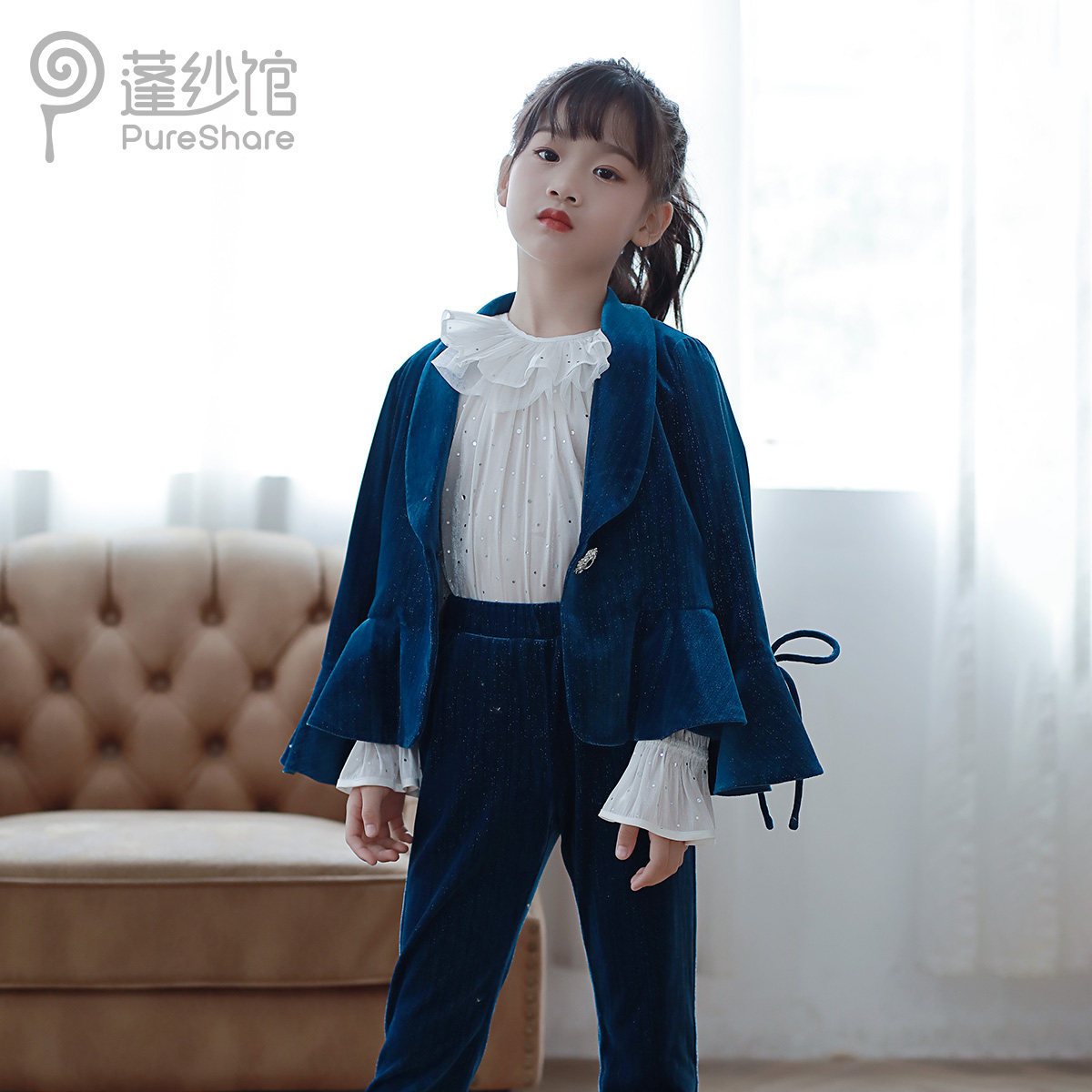 pureshare girl suit suit model gown walking show 2021 new little girl host evening gown