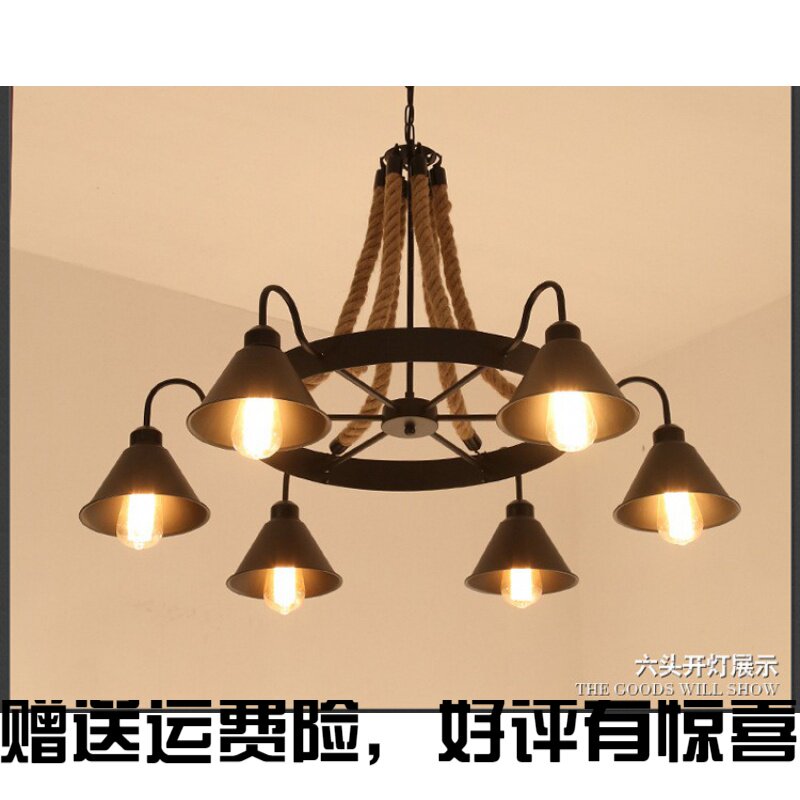 Dining Room Chandelia Retro Iron Art Nostalgia Creative Light Hemp Rope Pendant Light American Light Lavish Coffee Bar Industrial Wind Chandelia