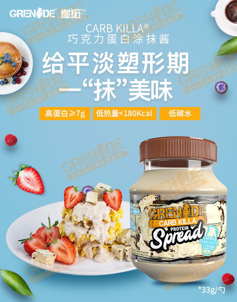 健身减脂必备 英国 Grenade 低卡巧克力蛋白酱 360g 图1