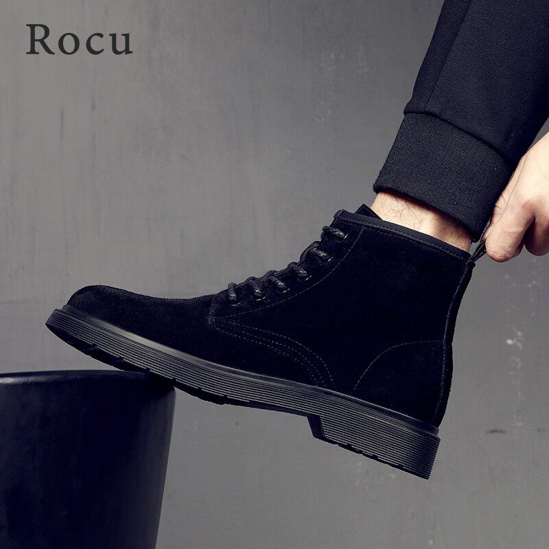Rocu Martin boots men's 2020 autumn and winter new trendy shoes British fashion brand mid-top warm plus velvet leather boots ins