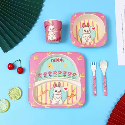 Bamboo fiber dinner plate children's bowl anti-scalding household baby food bowl cute cartoon children's tableware set set