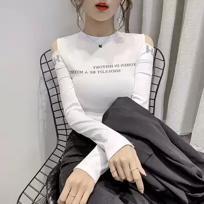 Autumn new Korean version of bright diamond letter printing careful machine fashion strapless tight bottoming top long sleeve T-shirt women