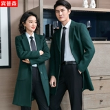 Синее элитное шерстяное пальто для работы подходит для мужчин и женщин, зимняя куртка, увеличенная толщина