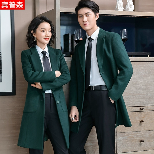 Синее элитное шерстяное пальто для работы подходит для мужчин и женщин, зимняя куртка, увеличенная толщина