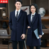 Синее элитное шерстяное пальто для работы подходит для мужчин и женщин, зимняя куртка, увеличенная толщина