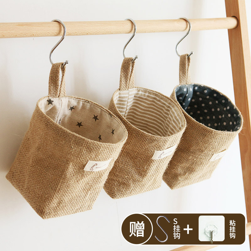 Day Style Cotton Linen Collection Bag Hanging Bag Wall Hanging Dorm Room With suspended small hanging hood Miscellaneous Finishing Bag-Taobao