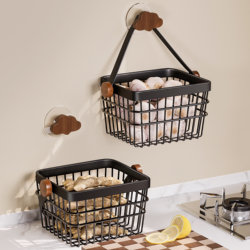 Kitchen Onion, Ginger and Garlic Storage Basket Wall-Mounted Garlic Storage Basket Multi-Functional Ginger Artifact for Egg Countertop Storage Rack