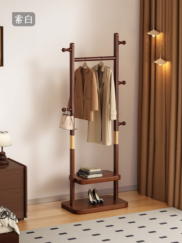 Solid Wood Floor-Standing Clothes Hanger, Bedroom Coat Rack, Household Clothes Rack That Does Not Take up Space, Clothes Hanger