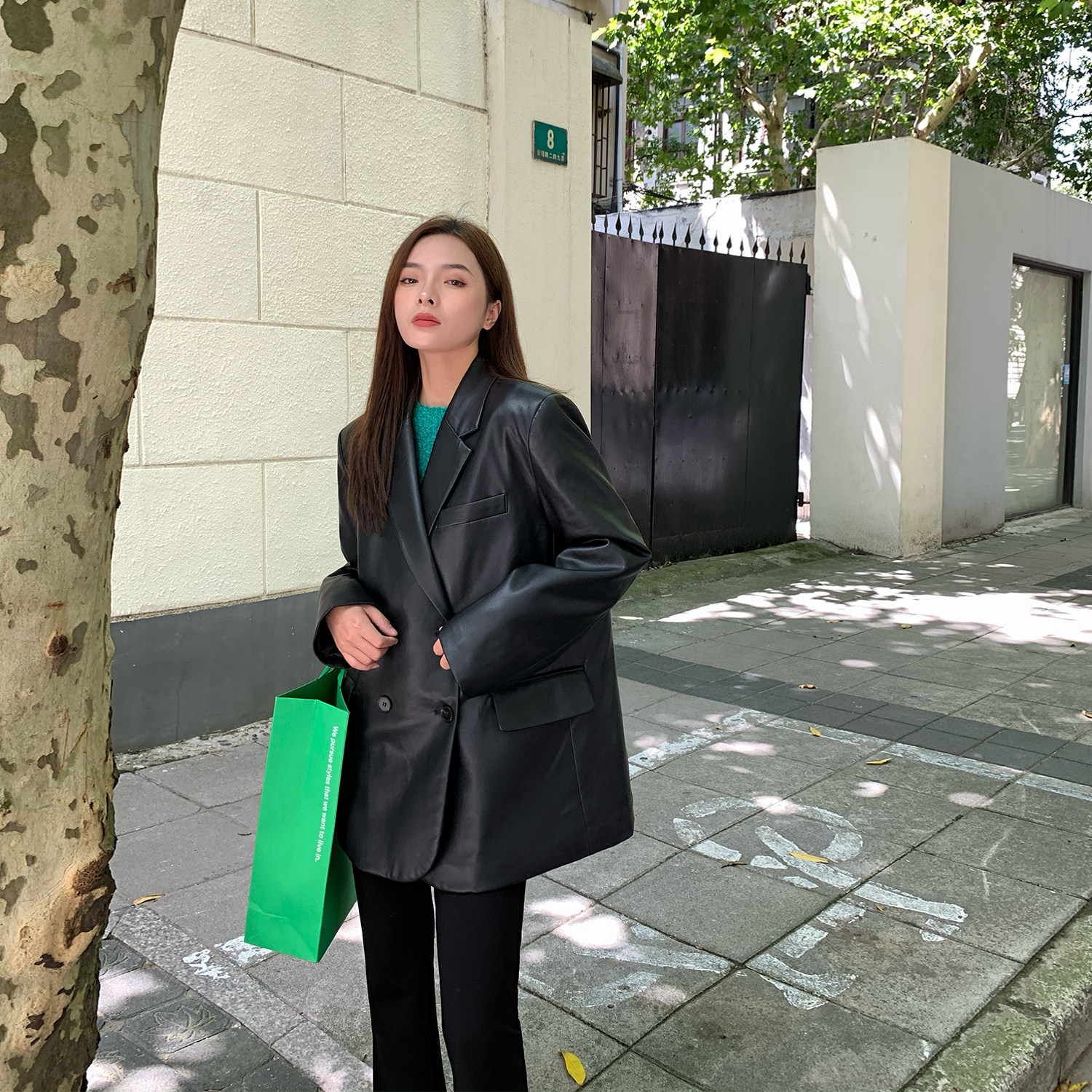 Tatsumi Fan Black Thick Leather Suit Jacket Women's Fall Winter 2022 New Premium Sense PU Leather Motorcycle Suit