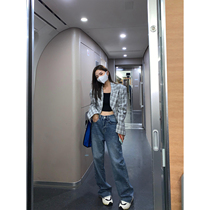 MUJINLU blue straight drum jeans womens autumn fit 2022 new loose display high and thin high waist wide leg pants