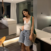 MUJINLU with chest cushion knit V collar small harness vest woman external wearing 2022 summer short piece of internal hitch blouse