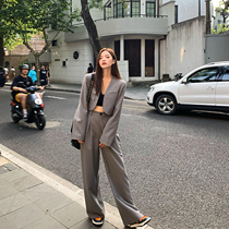 MUJINLU Black Suit Jacket Suit Woman Fall New Loose Short West Suit Broadleg West Pants Two Sets