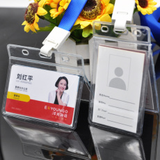 Документница 10个装双面双层pvc卡套吊牌绳子透明证件套工作牌挂绳厂牌展会带绳门禁卡分装刷卡套连体挂带2个卡位分装刷卡