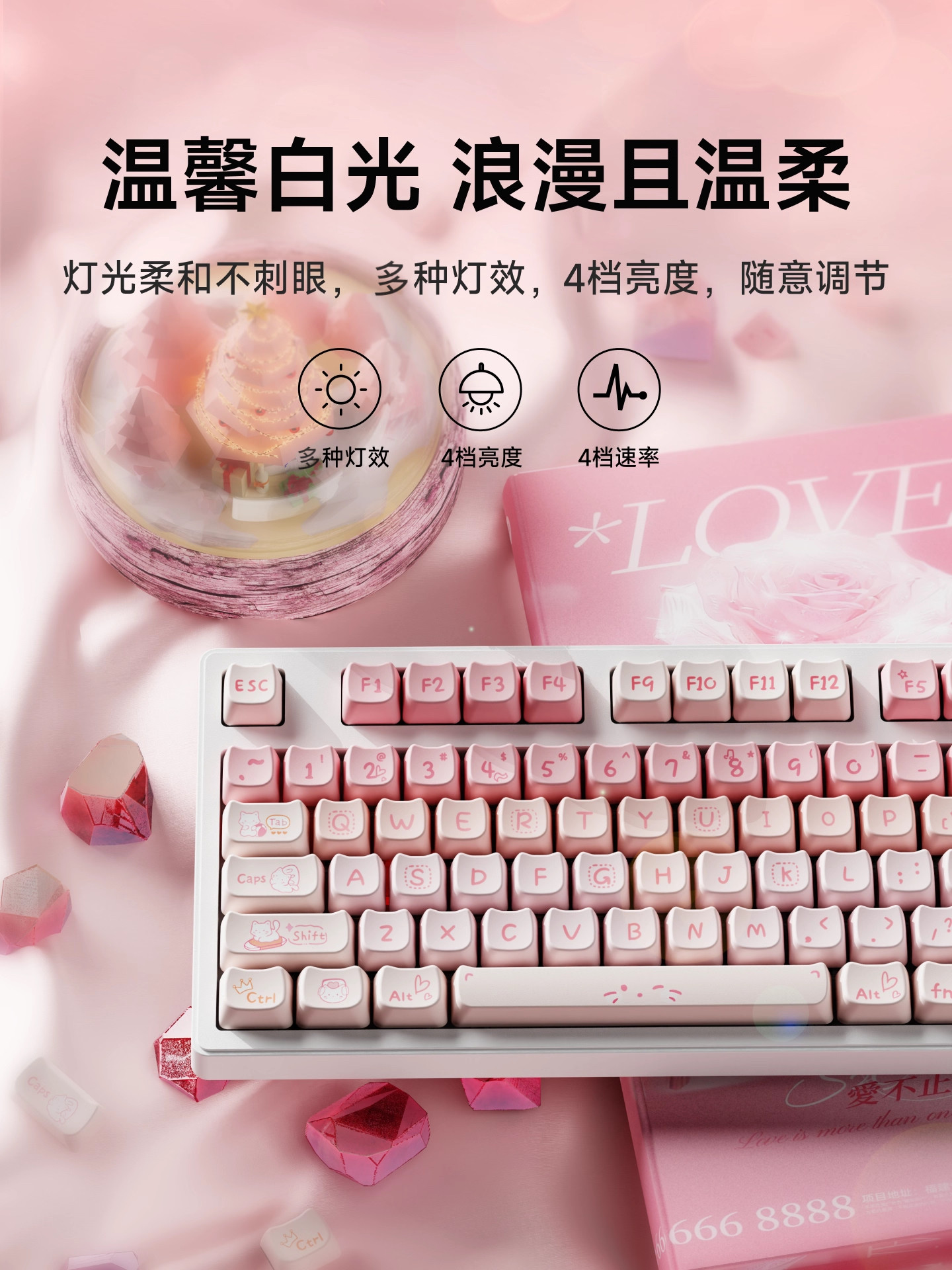Forerunner Party Kitten Wireless Bluetooth Three-Mode Mechanical Keyboard Dye-Sublimation Cute for Girls Computer Gaming Office